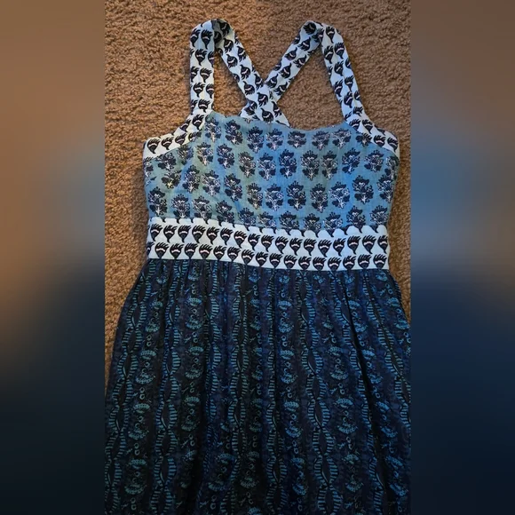 Faherty Gracie Maxi Blue Bali Bloom Linen Maxi Dress Size Small - Picture 8 of 11